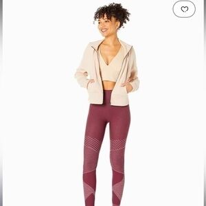 SPANX Seamless Leggings Compression Tummy Control Burgundy/White. Small